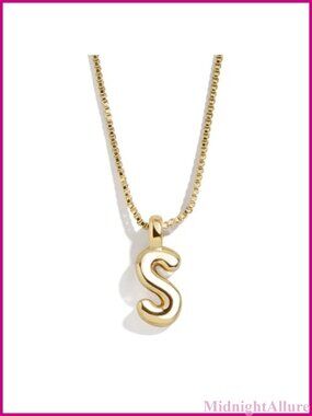 Gold Plated Brass Initial Pendant Necklace 3D Bubble Letter Snake Chain 18"